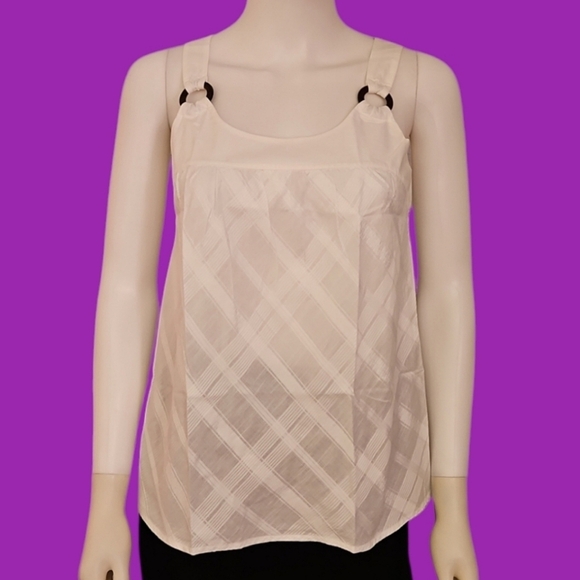 3/$30 LOFT White Textured Sleeveless Cropped Babydoll Blouse - Picture 1 of 9